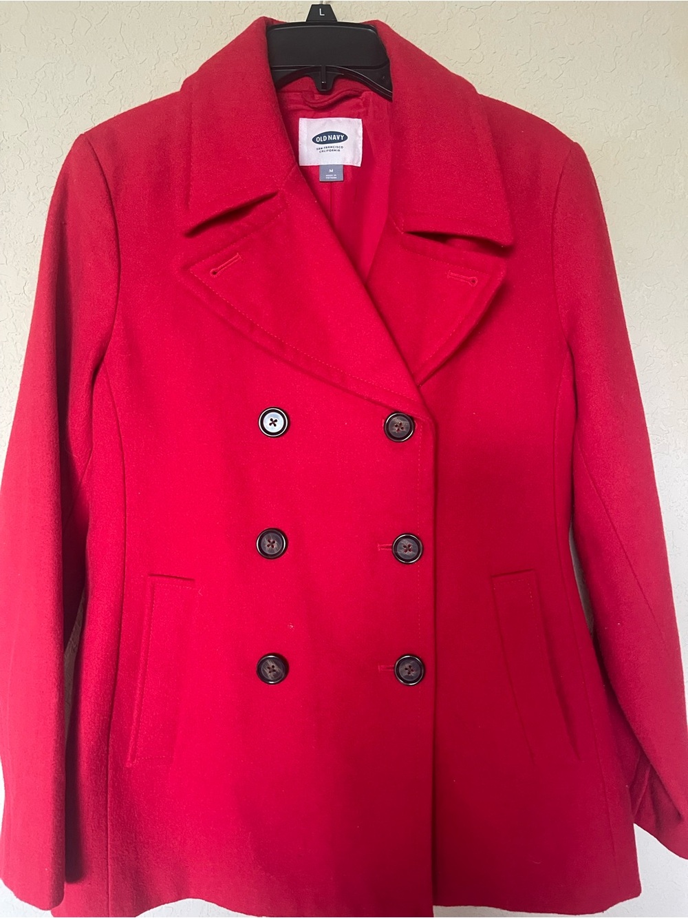 Old Navy Women's Bright Red Double-Breasted Pea Coat